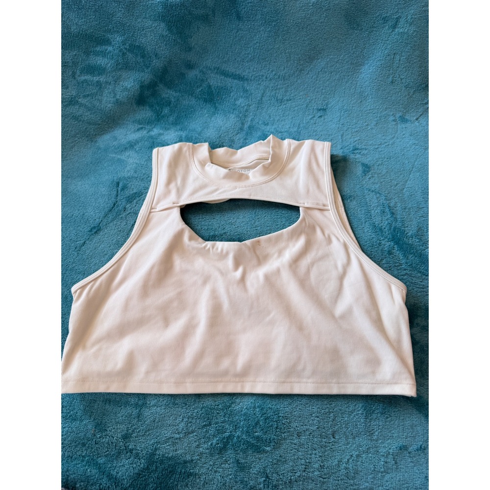 Peloton Ribbed Cutout Crop Top Off-White‎ Womens Medium Activewear Tank Bra M